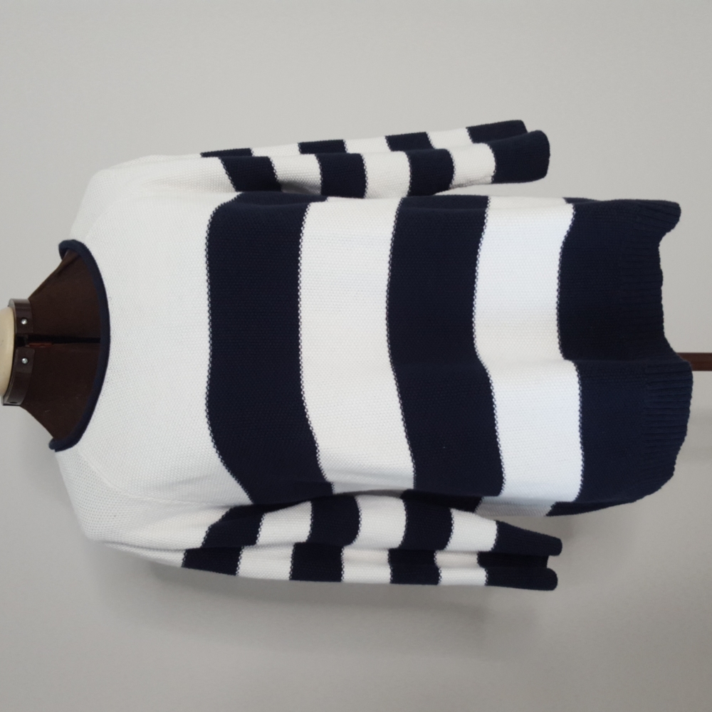 Sung Alfred Sung XXL 100% Cotton Long Sleeved Blue and White Nautical Top